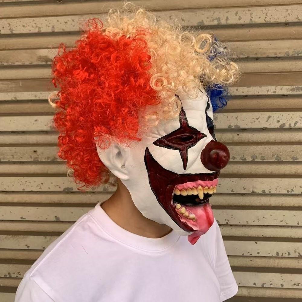 Colorful Hair Clown Costume Mask Toothy Tongue Out Ghost Festive Mask  Festive Celebration