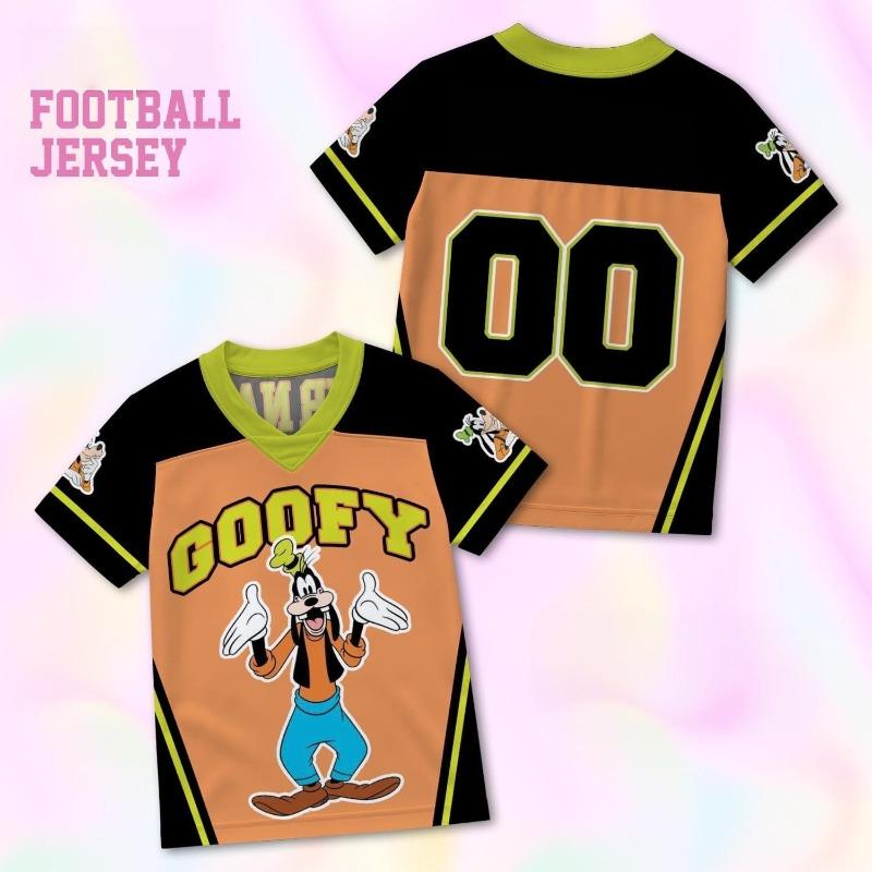 Kids Cartoon Donald Daisy Goofy Print V‑Neck Football Jersey T‑Shirt Girl Short Sleeve Sport Top Casual Loose Children Sportwear