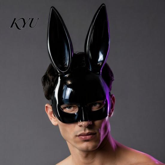 Funny Cartoon Rabbit Mask Halloween Bunny Half Face Mask, Costume Prop with Long Ear Strap Ears, Plastic Cosplay for Adults, Masquerade Party