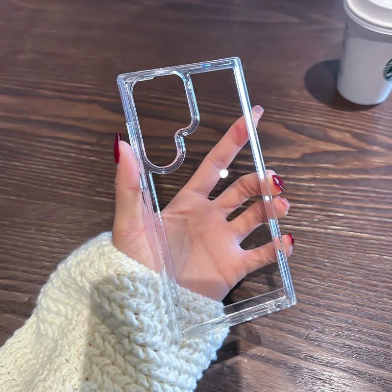 Luxury Acrylic Transparent Case for Samsung Galaxy S26 Ultra S24 S25 S22 Plus S23 FE A55 A56 A37 A17 Clear Metal Button Cover
