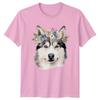 Watercolor Siberian Husky Dog With Unisexs TShirt Flower Crown Pet Portrait
