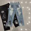 American MIXED EMOTION Angel Letter Print Wide Leg Straight Jeans Unisex