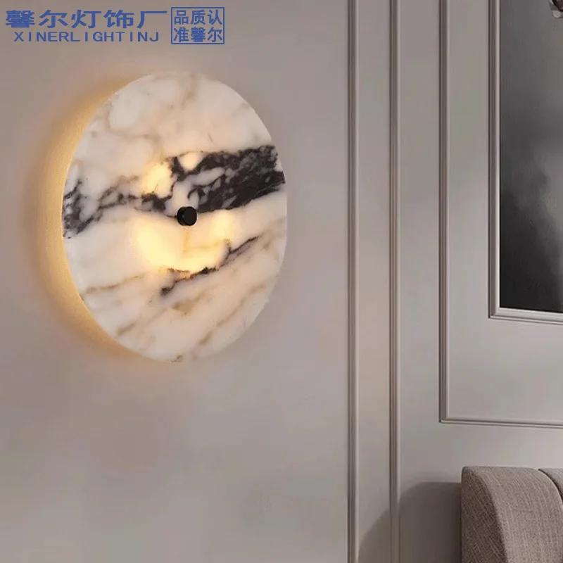 Round Luxury Clock function Natural Stone Alabaster Wall Lamp Living Room Marble Sconce Decor Atmosphere LED High-end LED Light