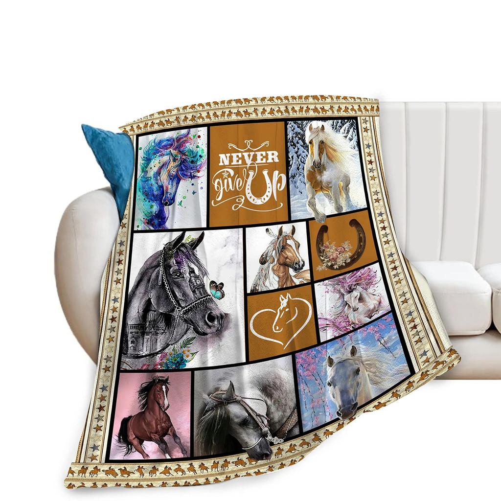 Girls Horse Blanket Beautiful Animal Horse with Wreath Throw Blanket, Ultra Soft Warm Sofa Bedding Living Room Flannel Blankets