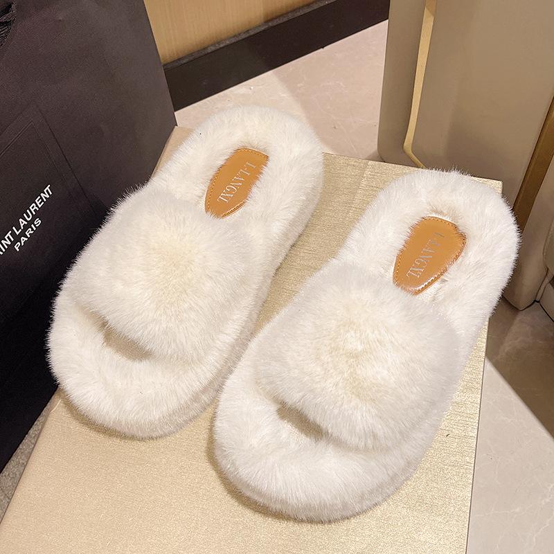 Mao Mao slippers women wear in autumn and winter Internet celebrities popular fashion thick bottom heightening home plush cotton slippers ins tide