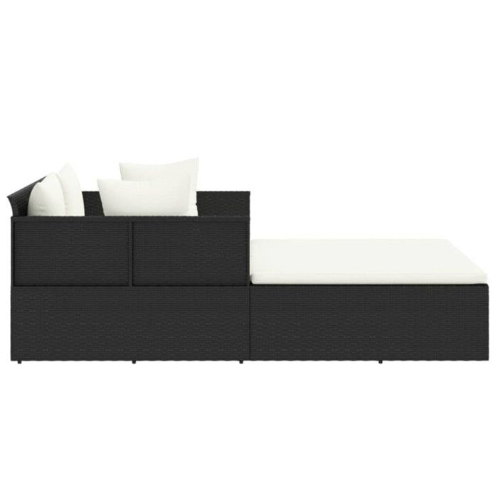Chaise longue - VIDAXL - 182x118x63 cm - Noir - Coussins amovibles - Acier et résine tressée