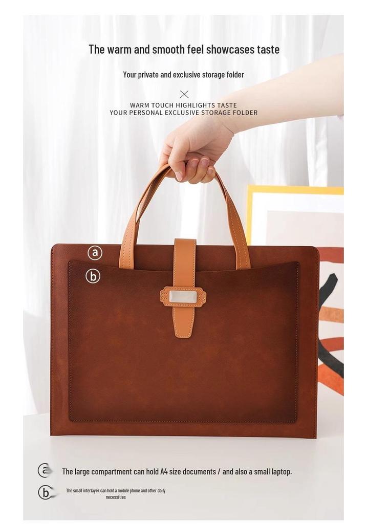 A4 Leather Business Document Bag - Portable Handheld Briefcase