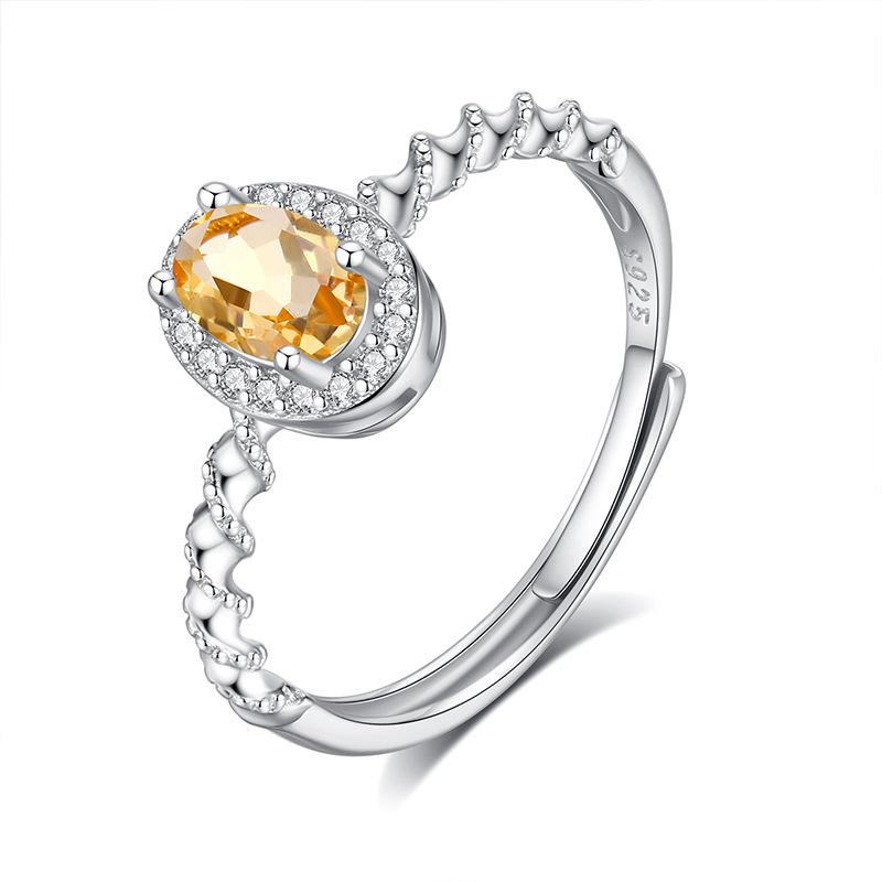 S925 Sterling Silver Ring Women's Natural Crystal Stone Jewelry Niche High-end Open Ring