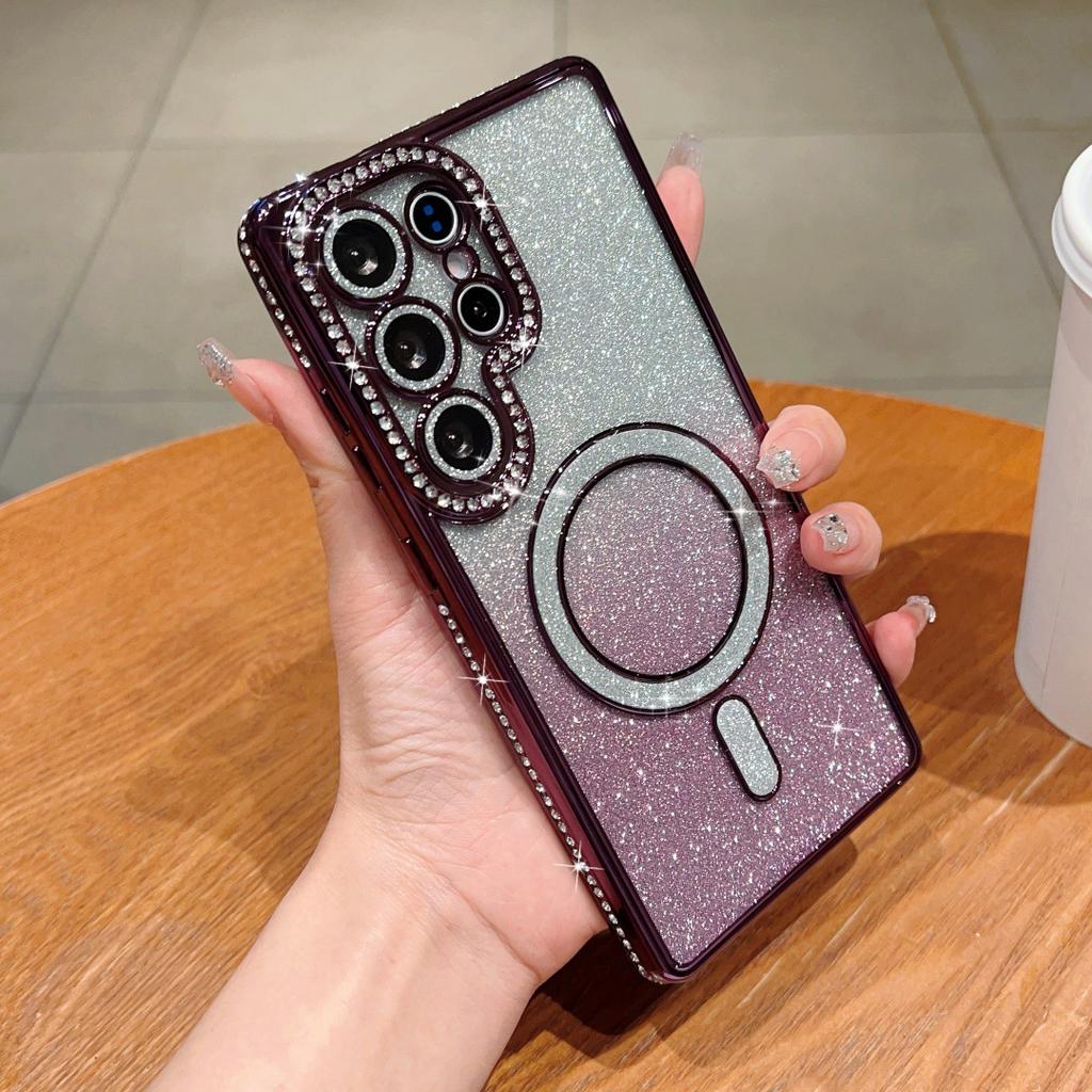 While drilling magnetic attraction gradual change glitter mobile phone case for Samsung S24Ultra lens film S25 anti-drop A56/A16