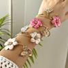 Elegant Enamel Flower Open Cuff Bracelet For Women Gold Plated Pink White Floral Bangles Beach Party Vacation Wedding Jewelry