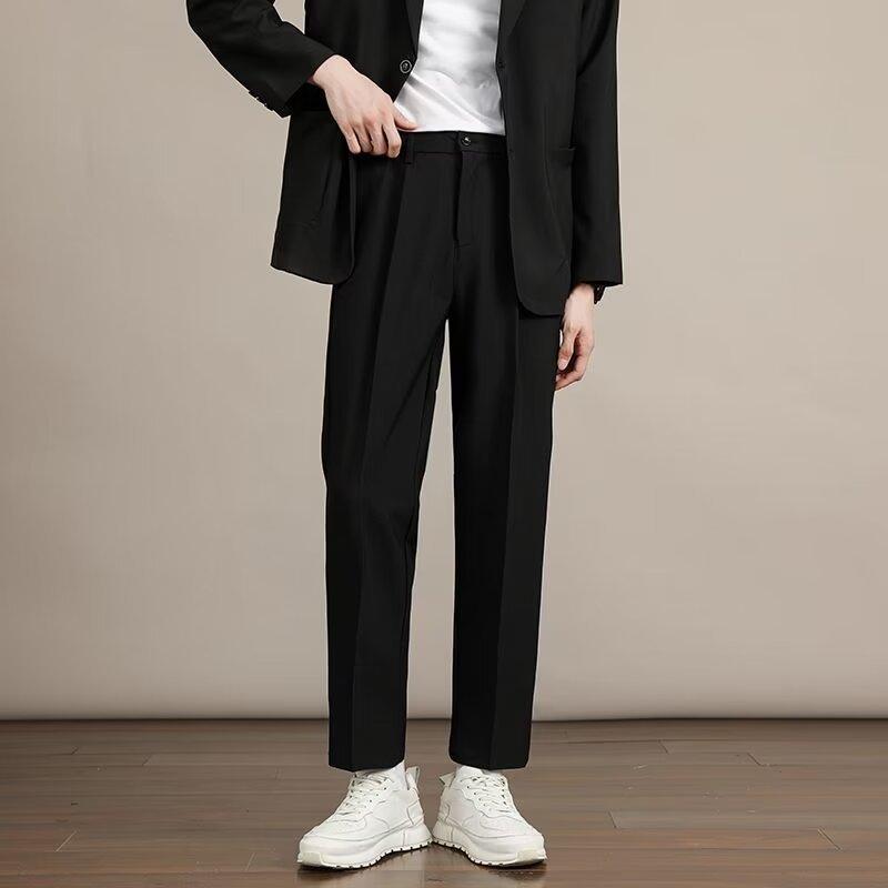 Versatile Ins Business Nine-point Small Trousers Men's Summer Loose Straight Wide-leg Trousers Thin Pants Drape Suit Trousers