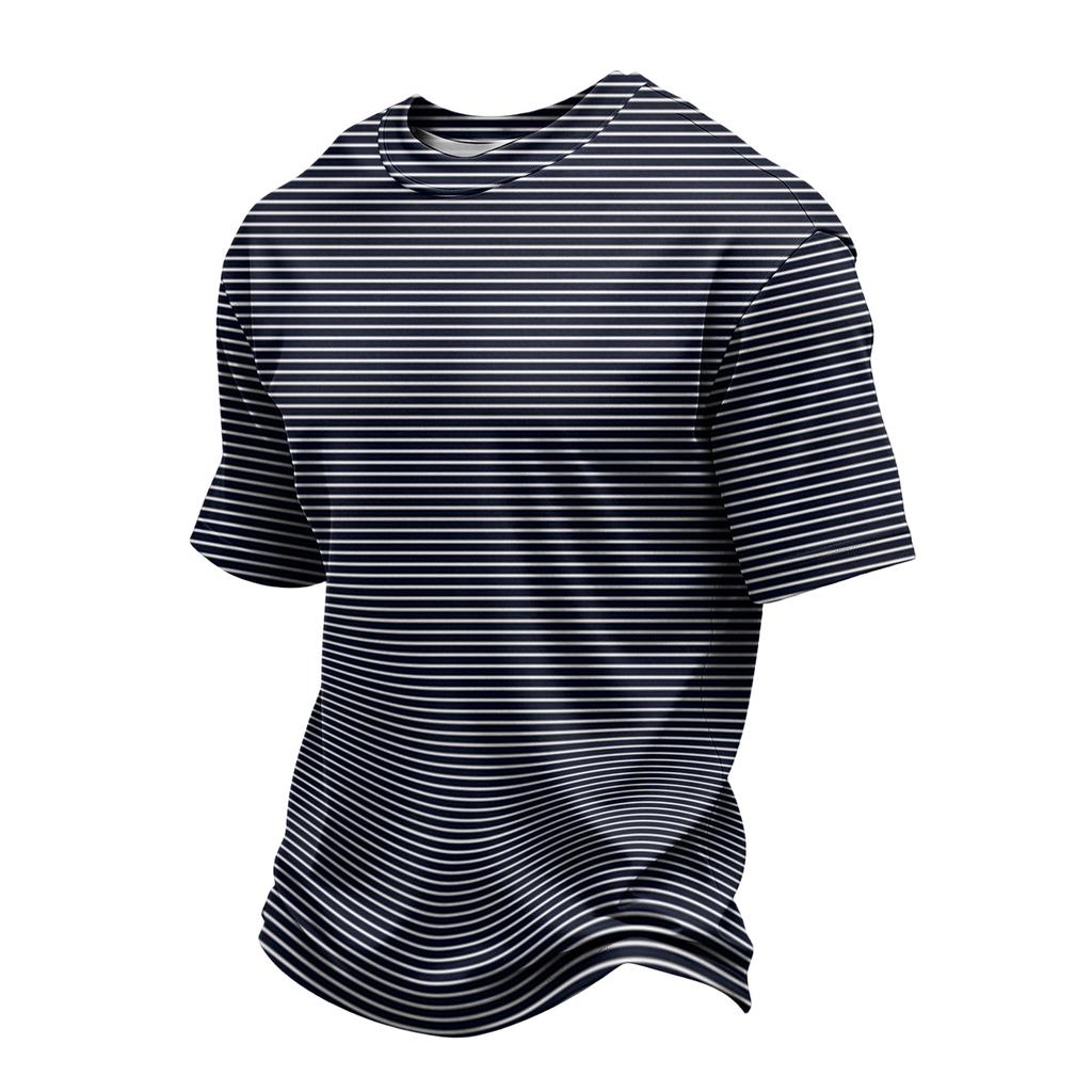 Men's Casual Quick-Dry Round Neck Short Sleeve Striped T-Shirt - Lightweight Mesh Breathable