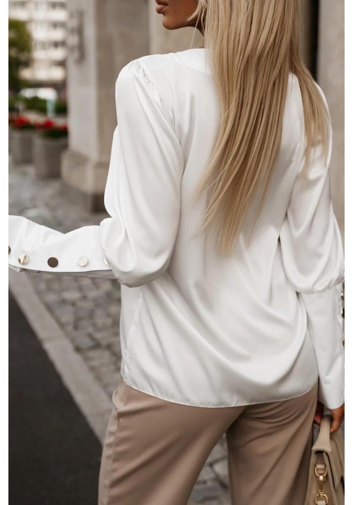 2024 Autumn Fashion Women's V-Neck Long Sleeve Button-Down Solid Color Top