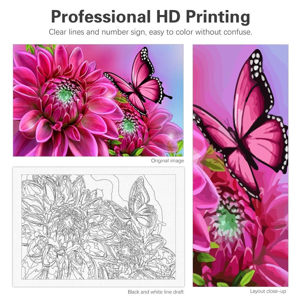 Frame Paint By Numbers For Adults Kits Flowers And Butterfly Acrylic Paint Wall Art Picture For Home Decors 40x50cm