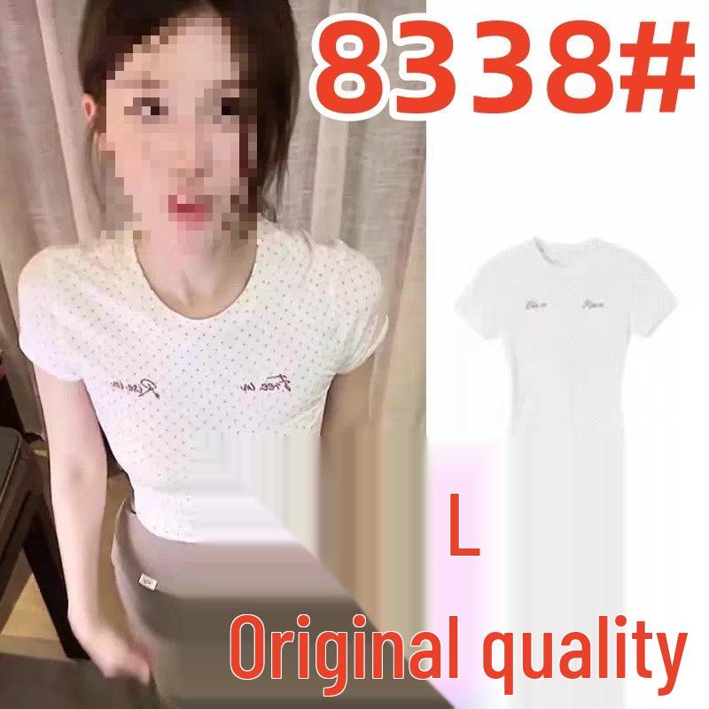 Zhao Lusi Style 2026 Polka Dot Print Slim T-shirt - Round Neck, Short Sleeve for Women S