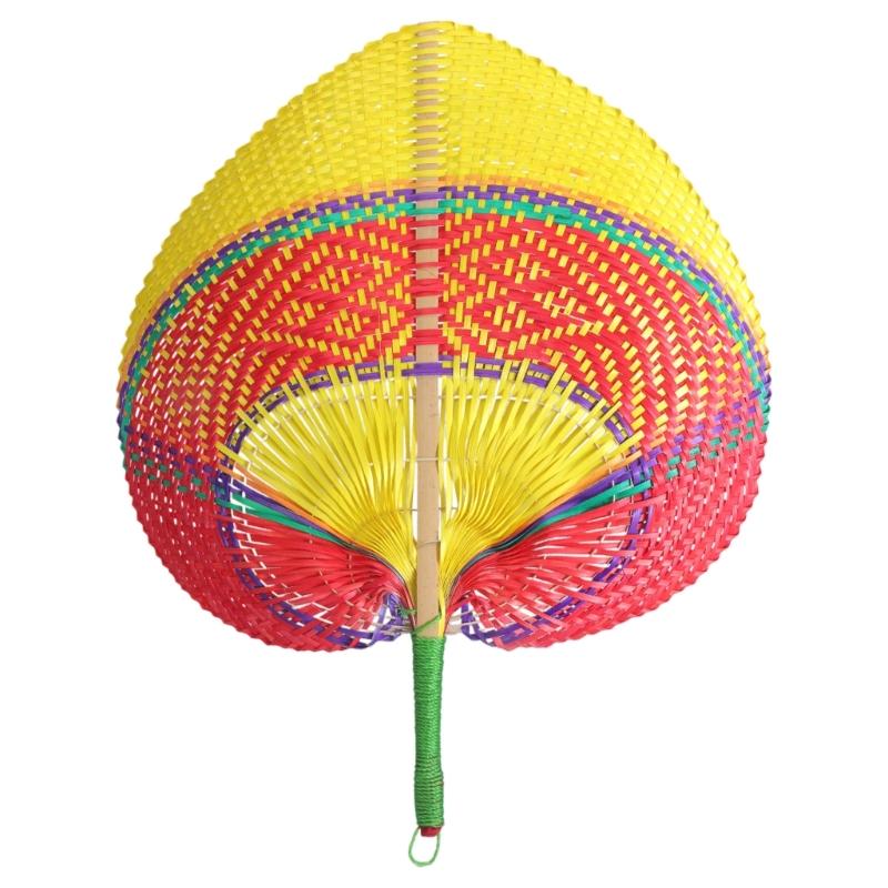

Bamboo Woven Fan Colorful Peach Heart Folk Style Woman Fan Costume Props for Peach-Shaped Decorative Hand Fan червоний/жовтий