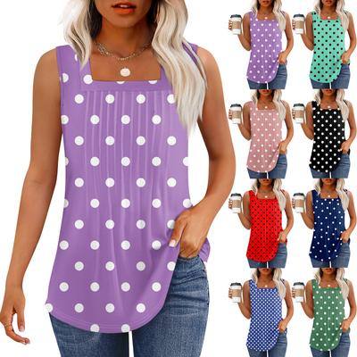 Tank Top For Women Summer Outfits Sleeveless Print Blouses Casual Loose Shirts Pleated Square Neck
