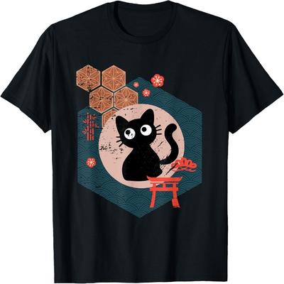 Black Cat Lover Japanese Kitten Anime Tokyo Otaku Lifestyle T-Shirt