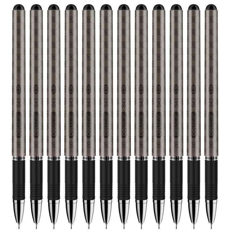 Deli 0.38mm Black Gel Pen, 12-Pack