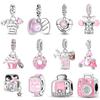 925 Silver Pink Series Dessert Cake Heart Camera Charms Beads For Women Fit Bracelet DIY Birthday Jewelry Gift
