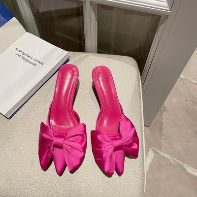 Fashion Fashion Women Slippers Thin Low Heels Black Rose Red Shoes Pointed Toe Big Bow Design Slip On Summer Beach Shoes Elegant Mules