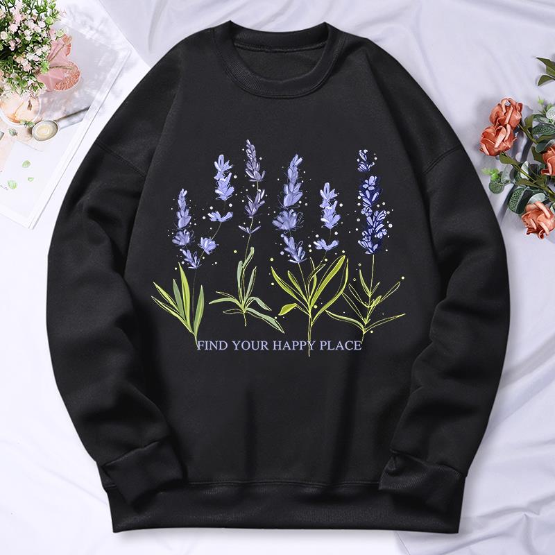 

Beautiful of Lavender Printing Women Hoodie Streetwear Hoody Crew Neck Autumn Winter Sweatshirt Clothing Female XL