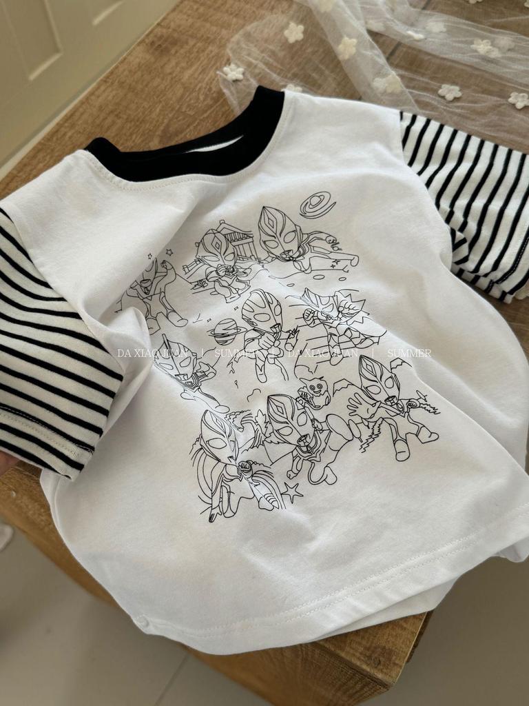 Available Boys' Summer T-Shirt & Shorts Set - Cartoon Top with Trendy Workwear Shorts