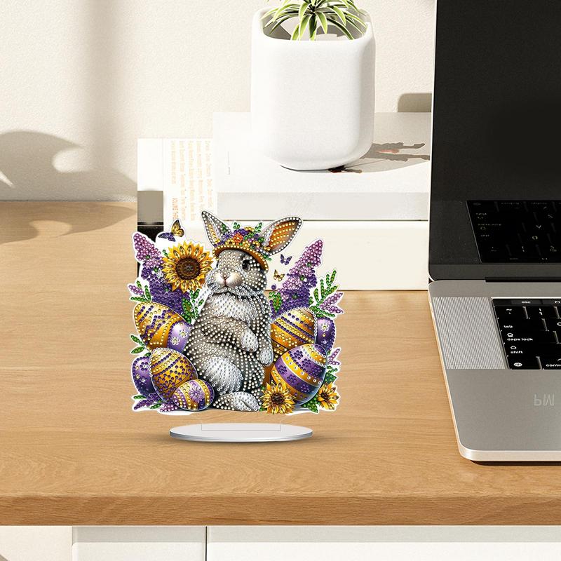 Rhinestone Art Easter Bunny Crystal Painting Art Rhinestone Desk Placement Ornament Double Sided Stand Up Gem Painting Craft For