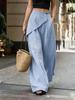 New European and American wide-leg pants irregular design loose solid color casual pants imitation linen women's pants