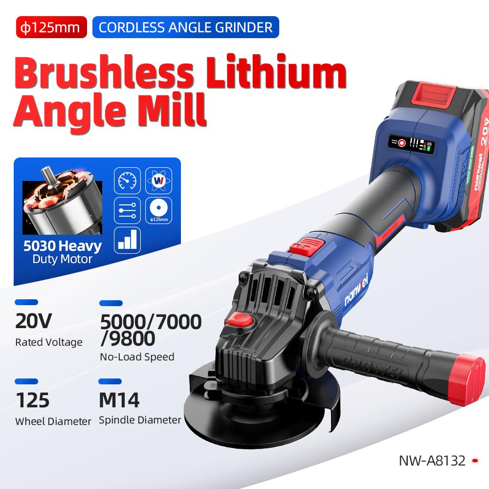 NANWEI 125 Mm Angle Grinder 5000/7000/9800 Rpm, 20 V, Brushless Motor