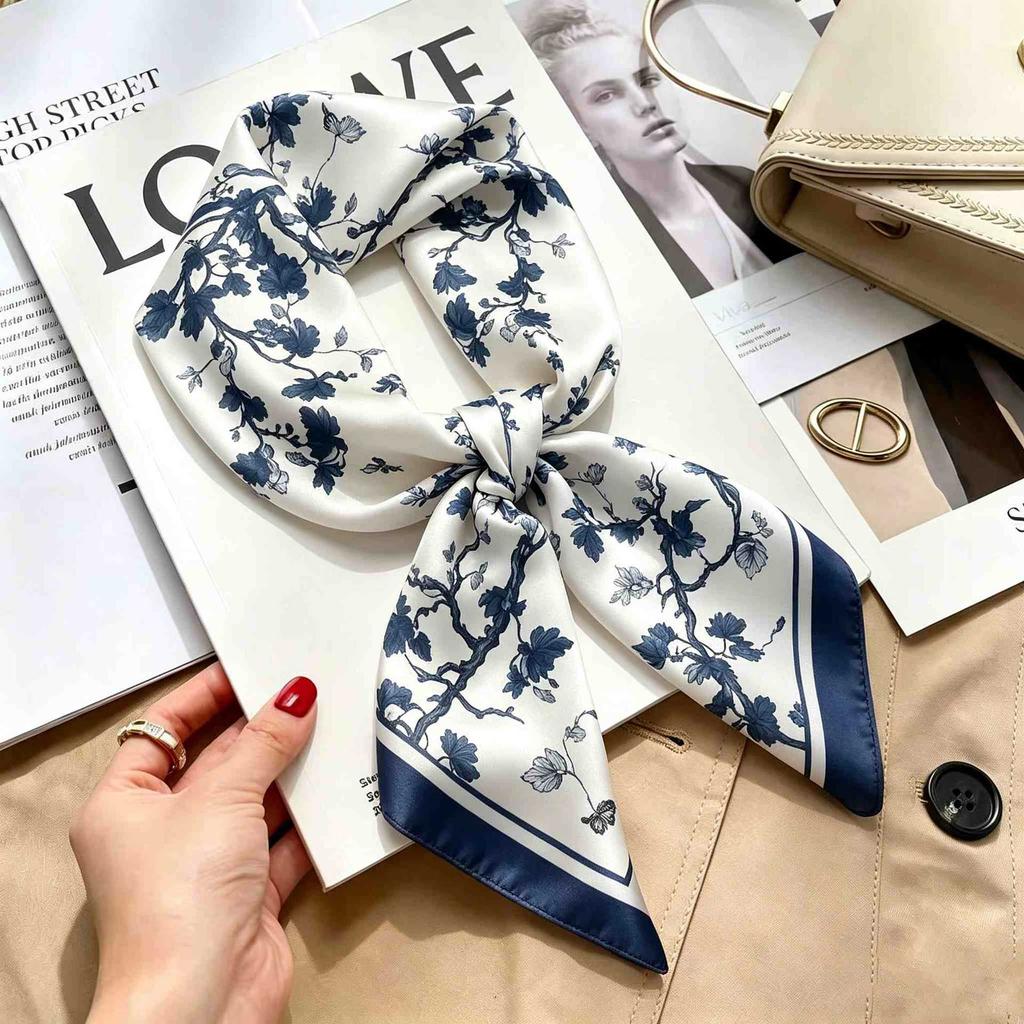 Women's spring and autumn silk scarf temperament versatile thin Internet celebrity Korean version light luxury fashion scarf high-end design small squ