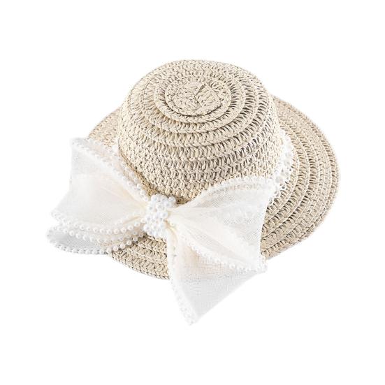 

Элегантная тканая соломенная шляпа для кошек и собак с сетчатым бантом из искусственного жемчуга для пляжной вечеринки S белый