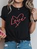 Valentines Day Women's Short Sleeve T-shirt Love Letter Print Crew Neck Casual Daily Fashionable Top for Summer & Spring