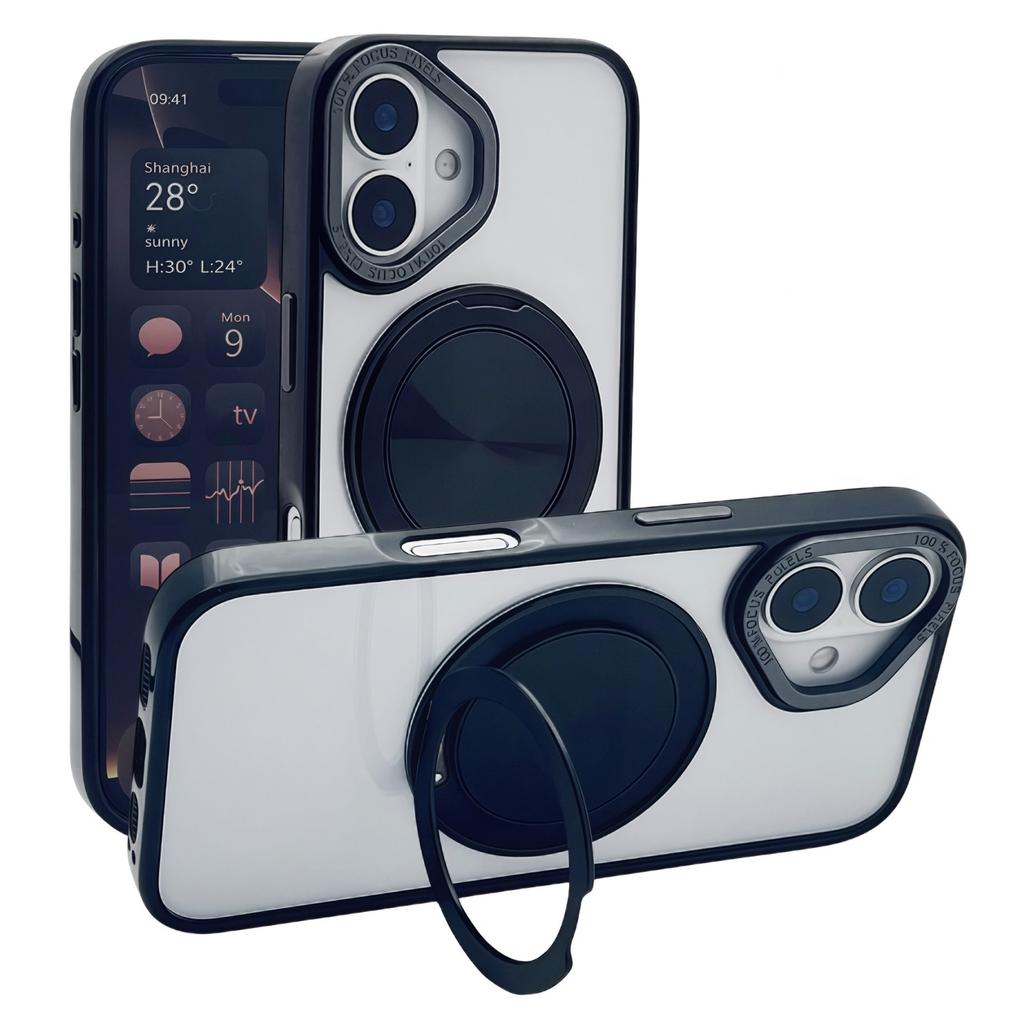 For iPhone 16 Plus Magnetic Case Acrylic TPU Phone Back Cover with Kickstand