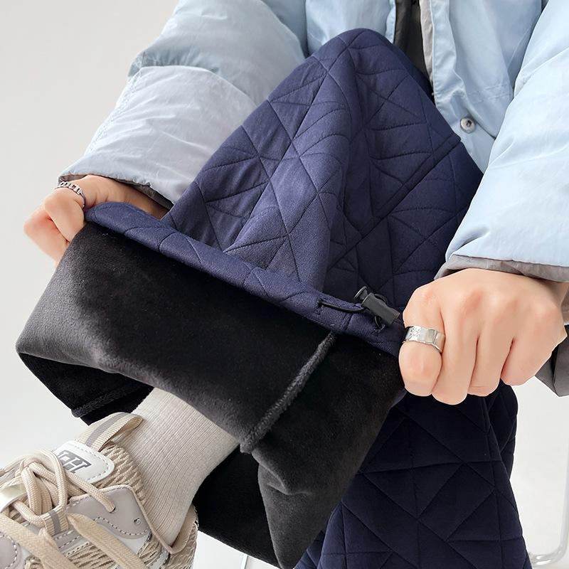 

Расслабленные брюки с широкими штанинами с ромбовидной стежкой женские зимние с высокой талией, утягивающие, на флисовой подкладке, двусторонние, повседневные XL