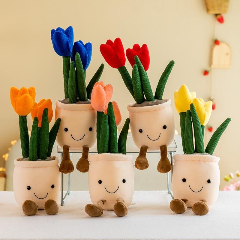 Piante Grasse Tulipano Realistiche Peluche Giocattoli Riempiti Vari Fiori in Vaso Cactus Libreria Casa Soggiorno Decorazione Regalo per Ragazza