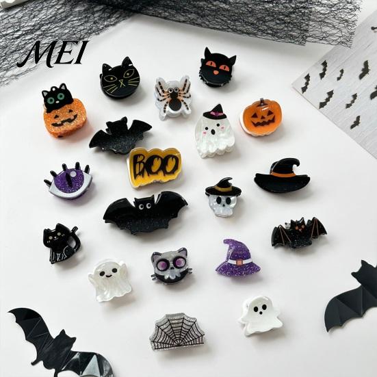 Stylish Acrylic Hair Clamps Halloween Claw Clip, Cute Headdress, Glitter Bat Pumpkin Trendy Accessories for Girls Black Cat Spider Ghost Pattern Women