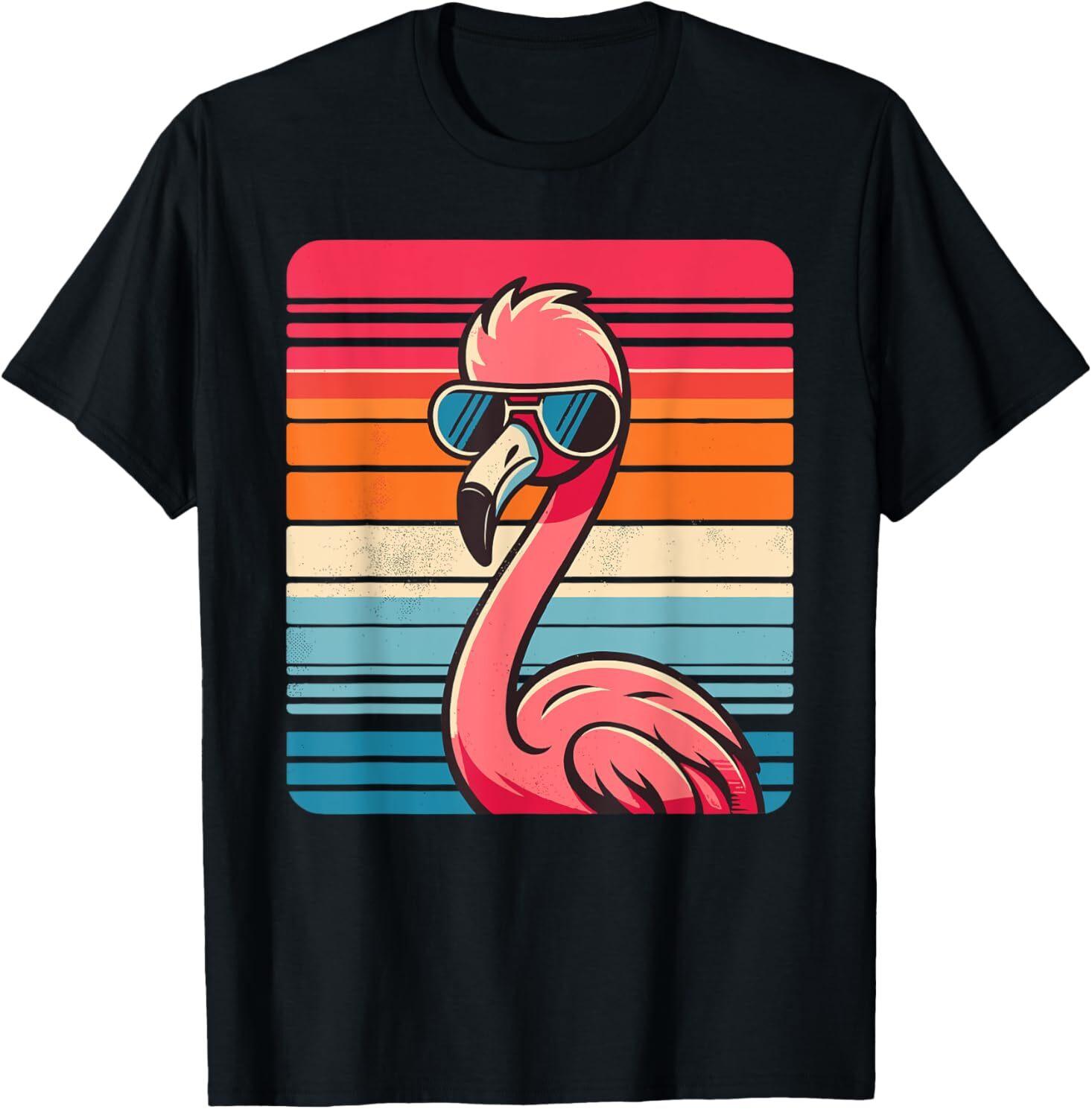 Cool Retro Flamingo in Sunglasses 70s 80s 90s Funny Flamingo T-Shirt Mens Womens Tees Top S