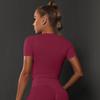 Women's Summer Seamless Ruched T-Shirt Yoga Suit - High Elastic Short Sleeve for Running and Fitness