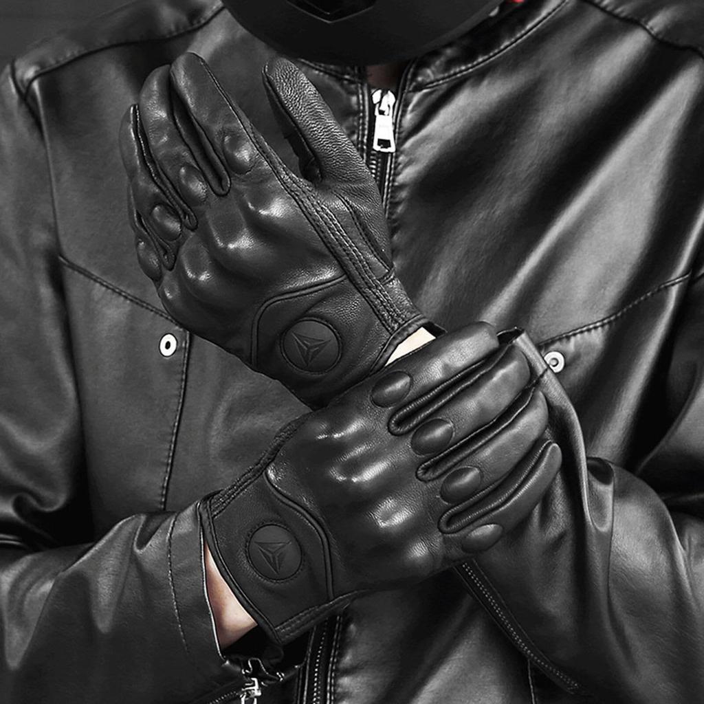 Genuine Goat Leather Motorcycle Gloves for and Smartphone Protective Touchscreen Outdoor Motorcycle Leather Gloves with Hard Knuckle Impact Abrasion
