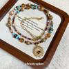 Natural Stone Sunflower Beaded Necklace with Titanium Steel Chain - Chinese Retro Light Luxury for Women