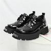 Fashion New Retro Metal Decor Women Derby Shoes Thick Sole Dress Leather Wedge Shoes Casual Loafers Black Lace-up Platform Flats Pumps