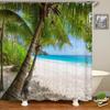 Beach Shower Curtain Waterproof Home Decoration Curtain 3D Palm Tree Seaside Beach Landscape Printed With Hooks Bathroom Curtain