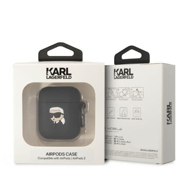 Karl Lagerfeld Kla2Runikk Airpods 1/2 Cover Czarny/Black Silicone Karl Head 3D