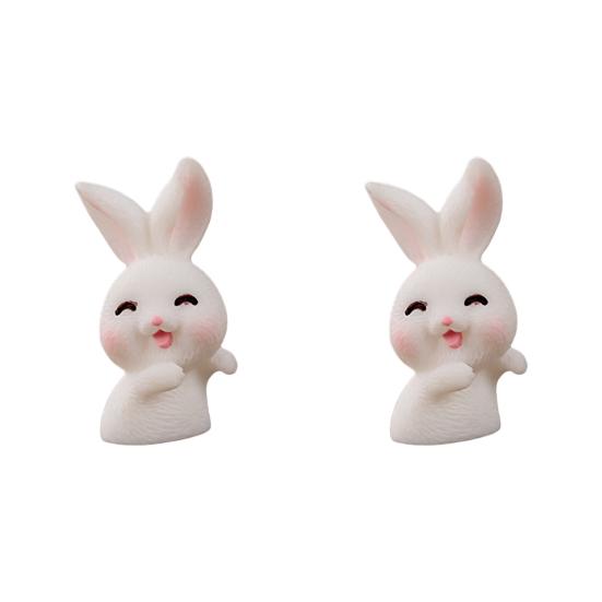 2Pcs Fashion Adorable Eco-friendly Resin Rabbit Zodiac Micro Landscape Ornament for Desktop