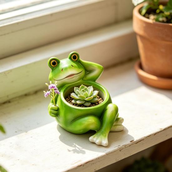 Artificial Stump Planter Resin Tree Bark Shape Flower Pot with Koala/Frog/Sloth Rustic Small Barrel