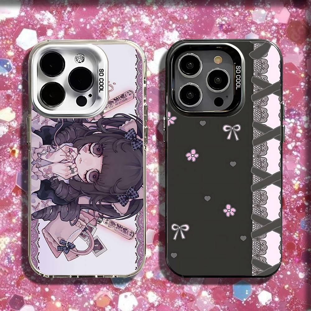 Jirai Kei Cute Girl Phone Case For iPhone 16,15,14,13,12,11,Pro,Max,Plus,Mini,SE Black White Matte Shockproof Cover