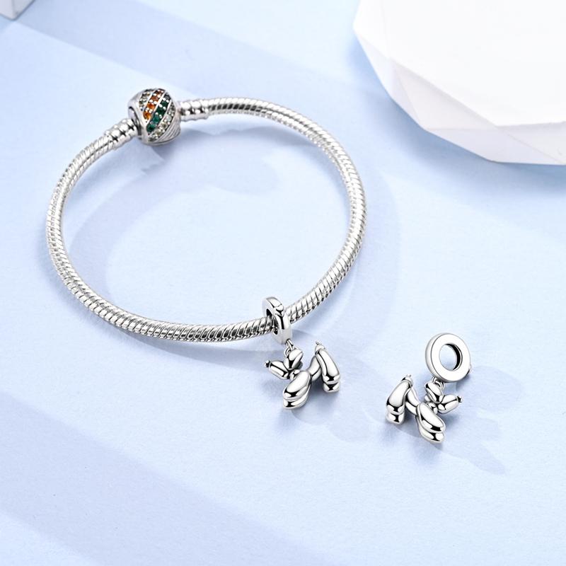 925 Silver Balloon Dog Charm Pendant Smooth Polished 3D Design for Women DIY Jewelry Gift Fit Original Bracelet