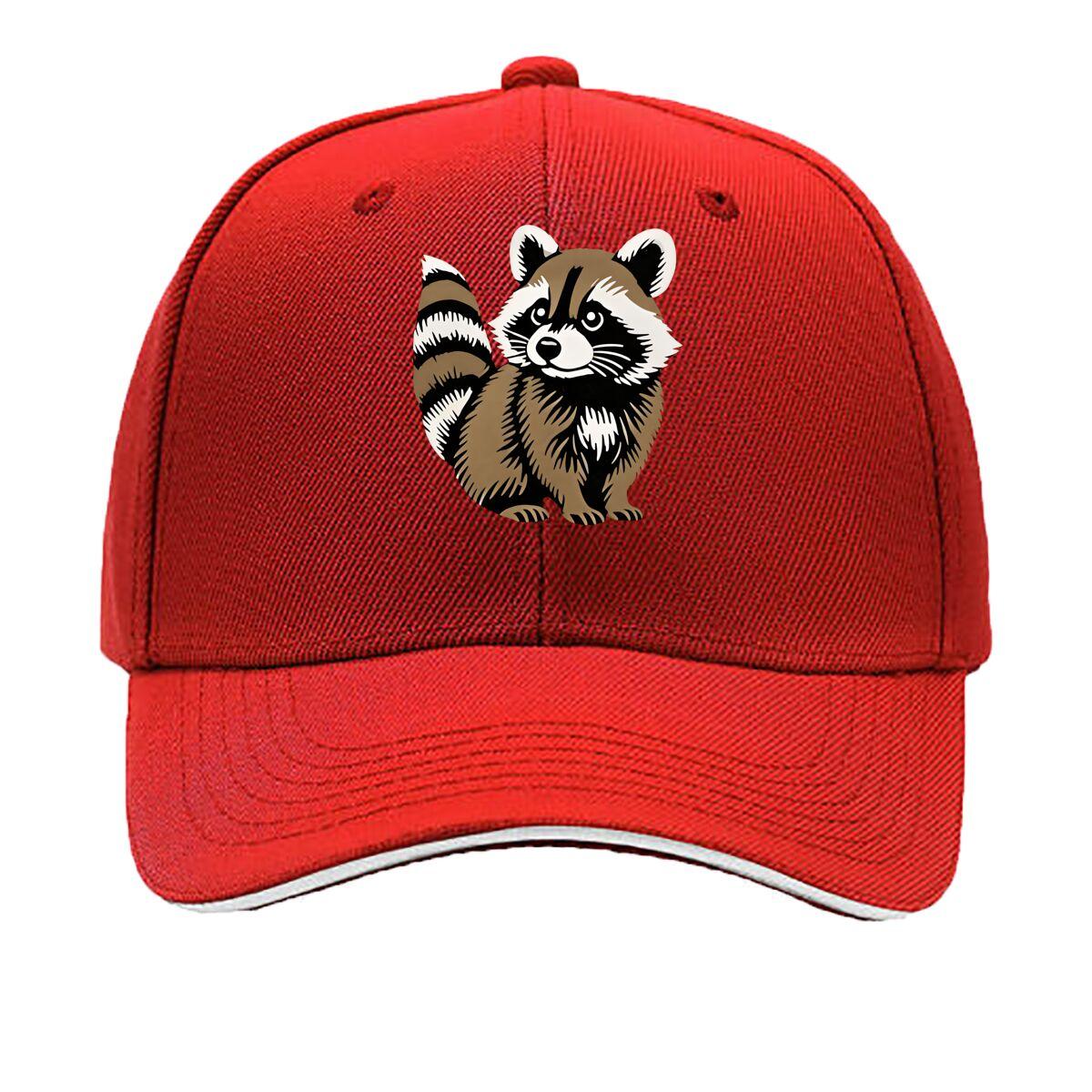 Adjustable Raccoon Printed Baseball Cap Cute Animal Pattern Curved Brim Lightweight Fashion Sun H Sandwich Baseball Cap One Size