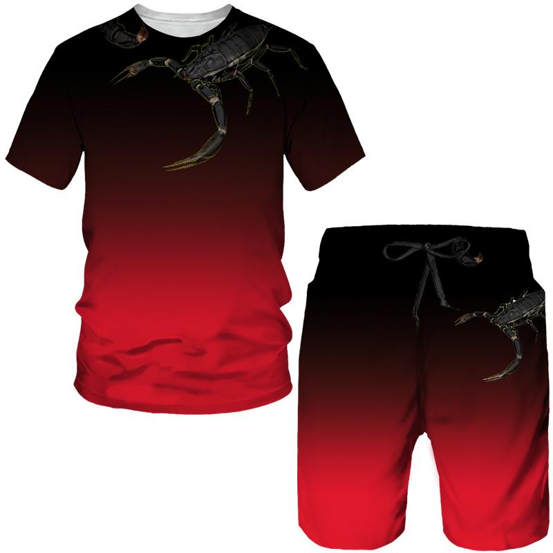 Fashionable New Scorpion 3D Print Shorts Set Men's Sportswear Loose Short-Sleeve T-Shirt